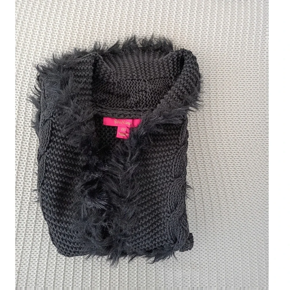Lilly Pulitzer Boho Faux Fur Trim Cable Knit Vest Cotton Blend Fits‎ S $168
